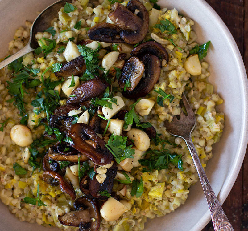 Mushroom and Leek Buckwheat Risotto (Recipe by Jessica Cox)